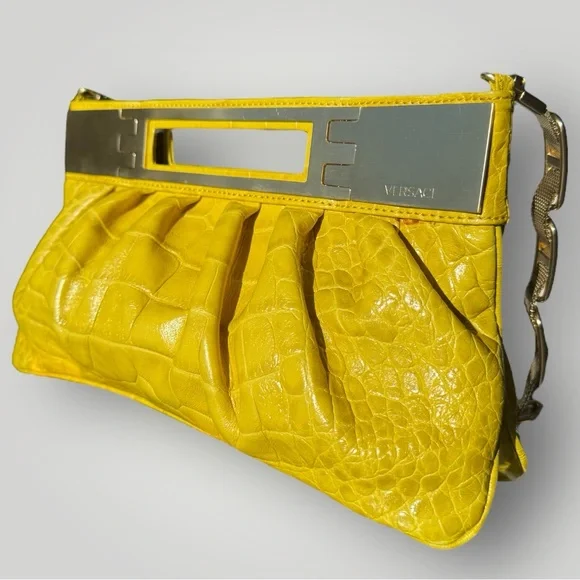Versace Yellow Crocodile Embossed Leather Shoulder Bag 🌻 - Picture 3 of 9